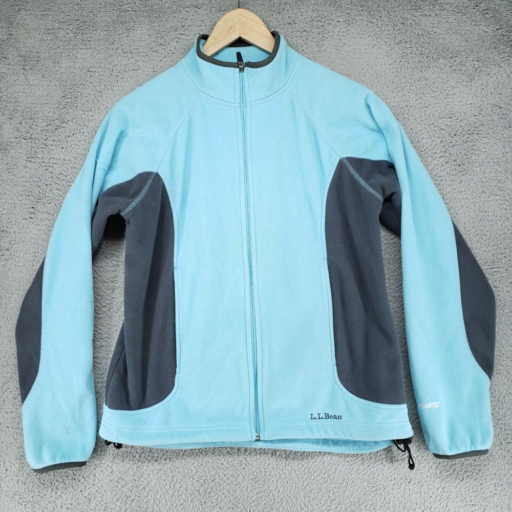 Vintage LL Bean Womens Size Large Blue Full Zip Polartec Fleece Jacket Stretch